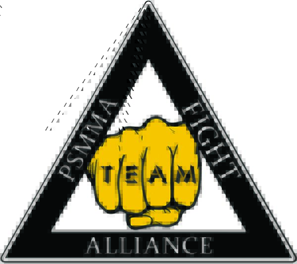 A yellow fist is on top of the triangle.