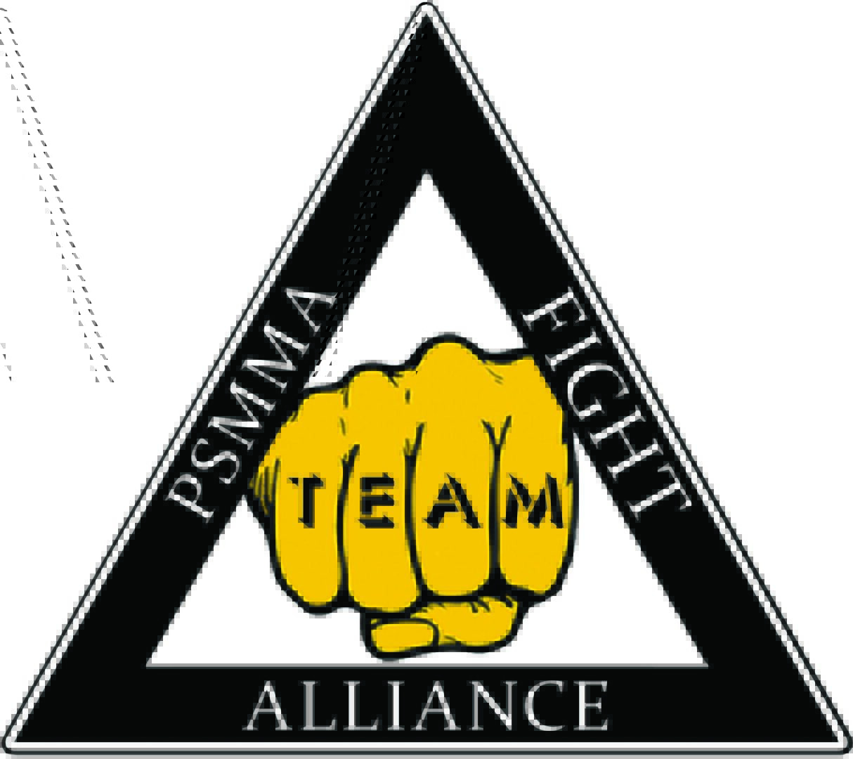 A yellow fist is on top of the triangle.